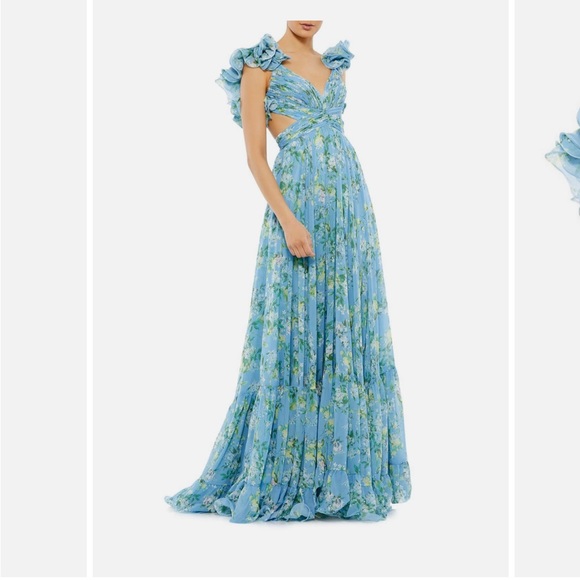 Mac Duggal Ruffled tiered floral chiffon gown. Used once only. Like new - Picture 3 of 3